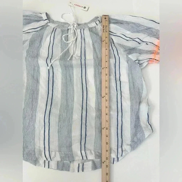 SUNDRY zig zag striped elbow sleeve gauze shirt Blouse Top - Picture 3 of 8